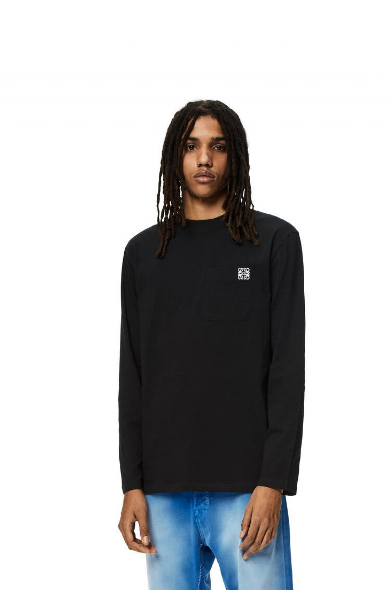 Camiseta Loewe Anagram long sleeve T-shirt in cotton Hombre Negras | 095CTKADW