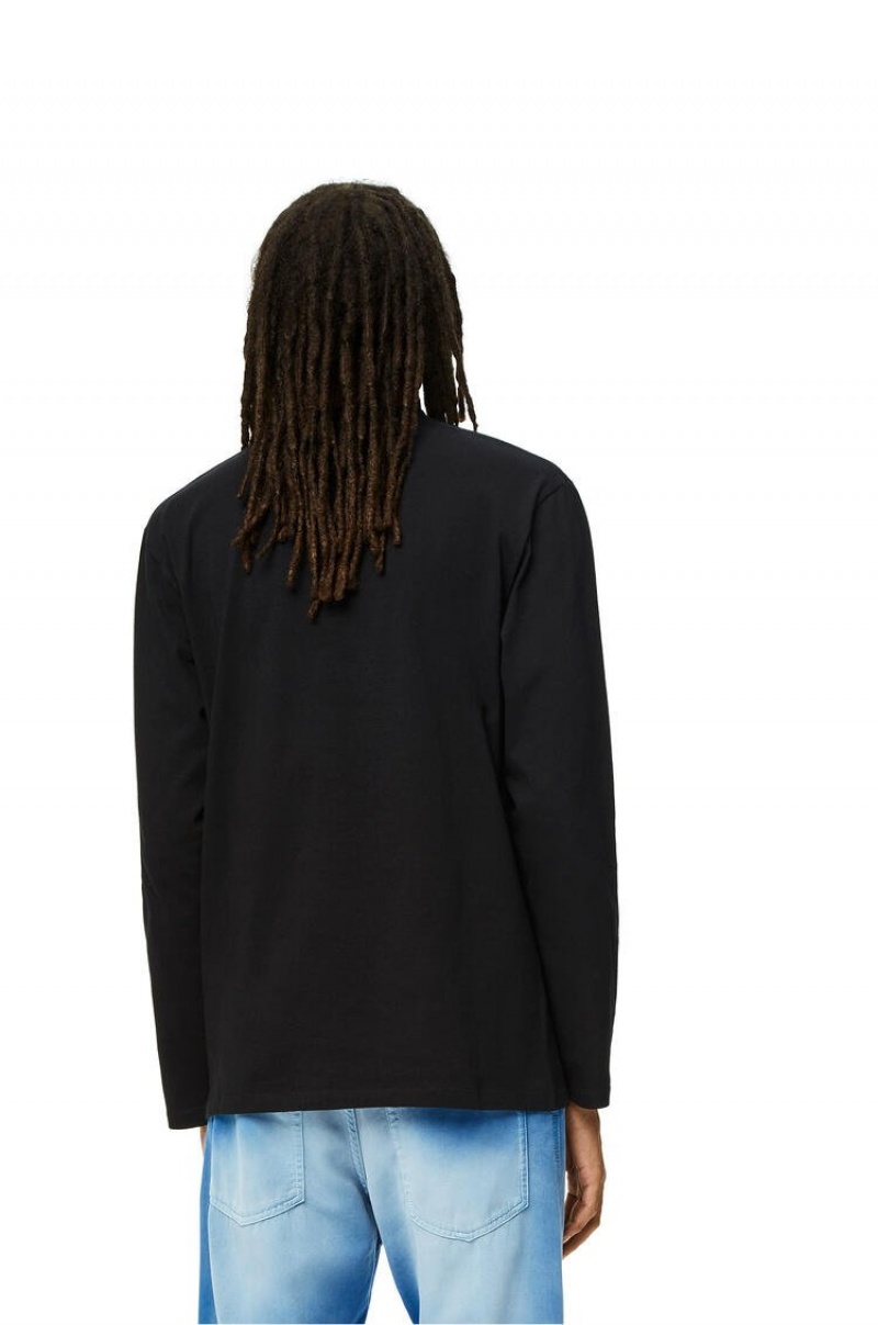 Camiseta Loewe Anagram long sleeve T-shirt in cotton Hombre Negras | 095CTKADW