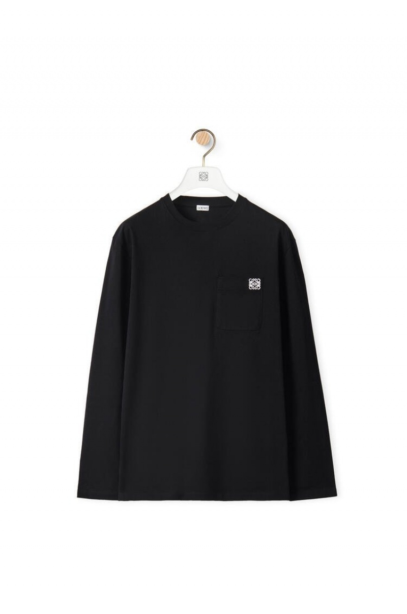 Camiseta Loewe Anagram long sleeve T-shirt in cotton Hombre Negras | 095CTKADW