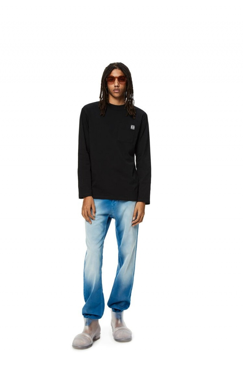 Camiseta Loewe Anagram long sleeve T-shirt in cotton Hombre Negras | 095CTKADW