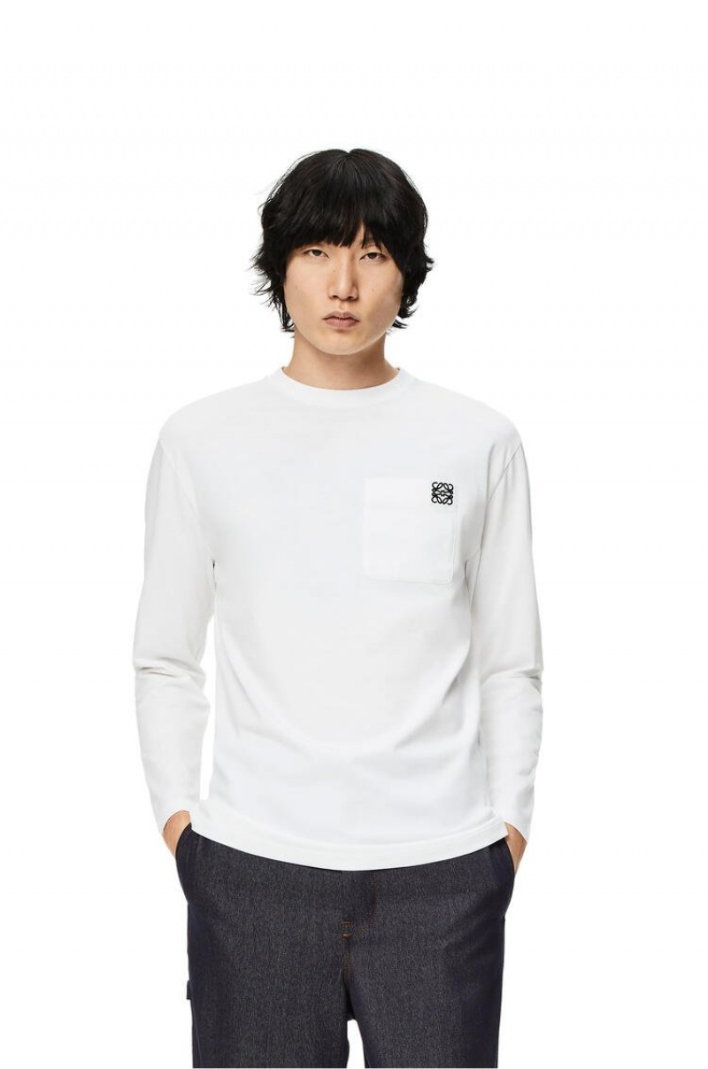 Camiseta Loewe Anagram long sleeve T-shirt in cotton Hombre Blancas | 592NZYEGW