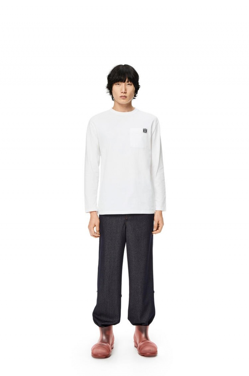 Camiseta Loewe Anagram long sleeve T-shirt in cotton Hombre Blancas | 592NZYEGW