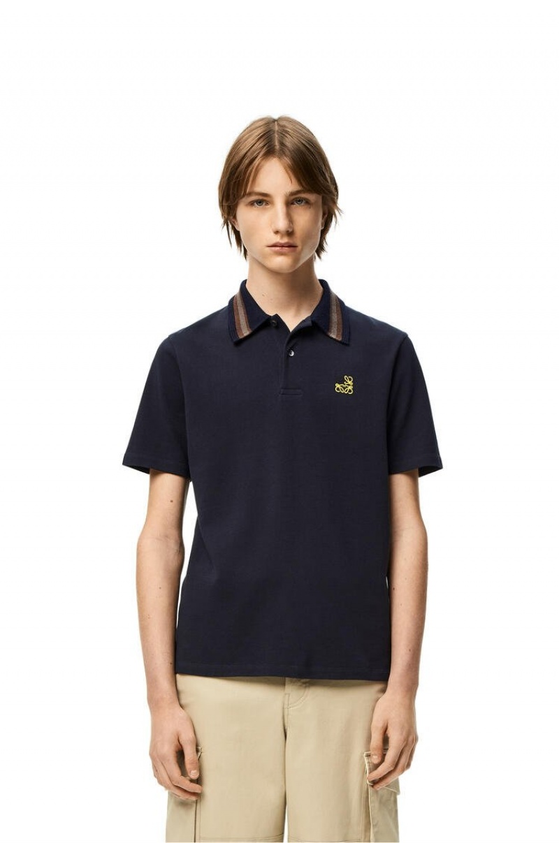 Camiseta Loewe Anagram polo in cotton Hombre Azul Marino Oscuro Azules | 746UDOEXT