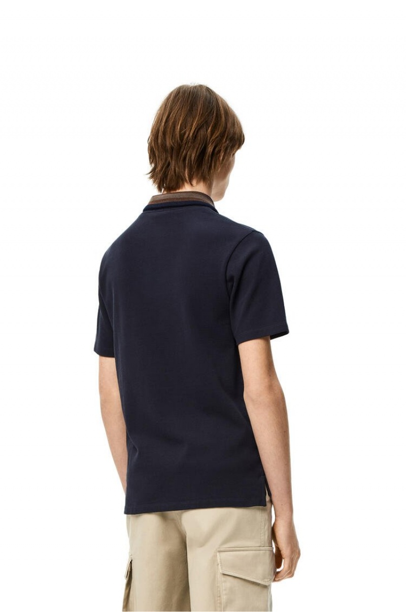 Camiseta Loewe Anagram polo in cotton Hombre Azul Marino Oscuro Azules | 746UDOEXT