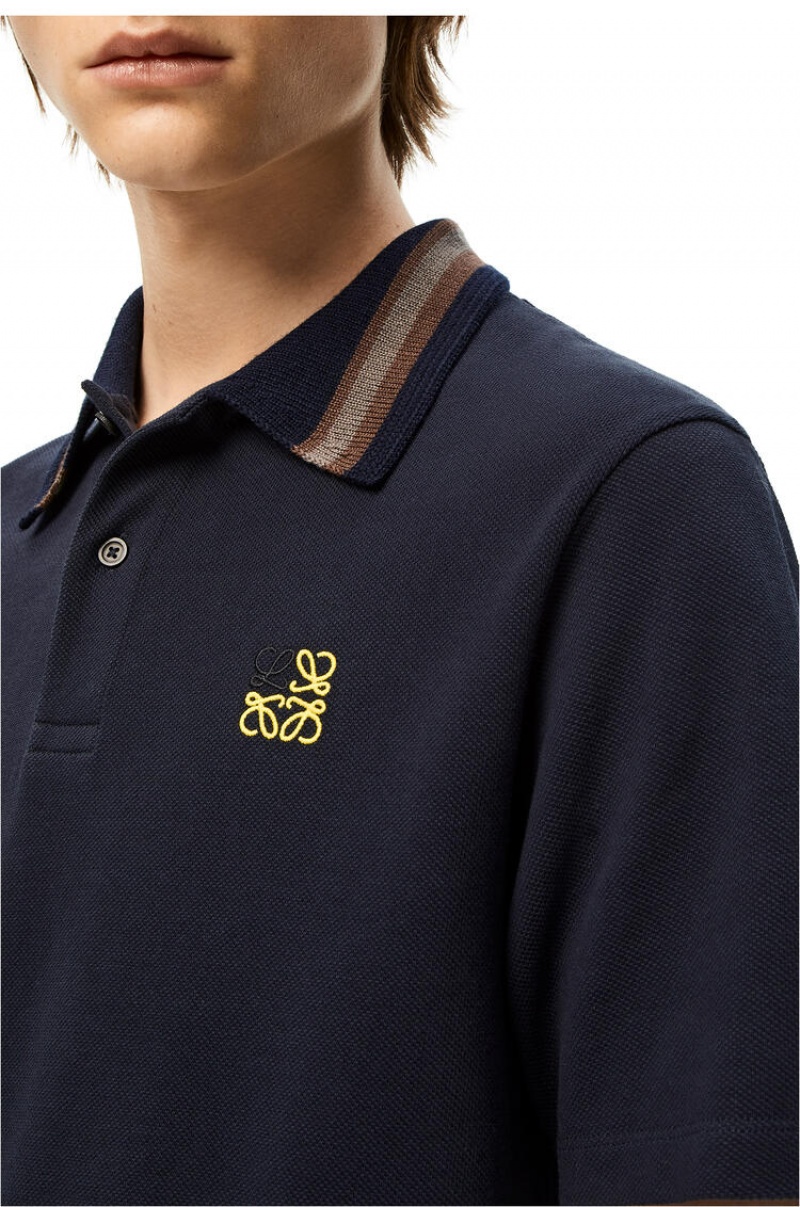 Camiseta Loewe Anagram polo in cotton Hombre Azul Marino Oscuro Azules | 746UDOEXT