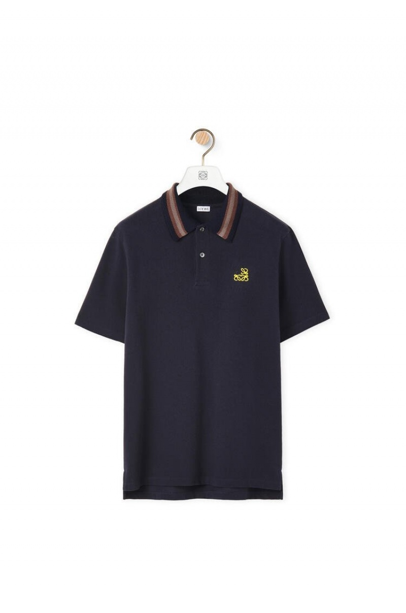 Camiseta Loewe Anagram polo in cotton Hombre Azul Marino Oscuro Azules | 746UDOEXT