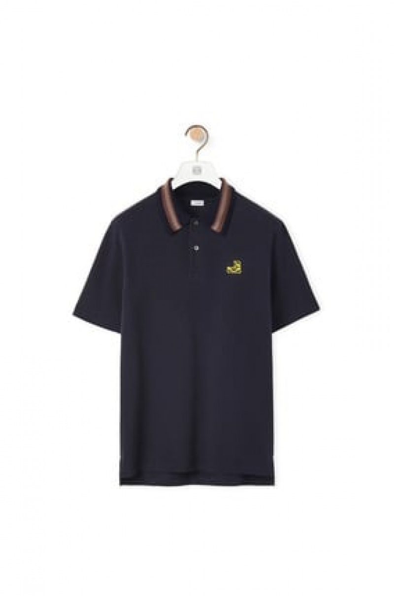 Camiseta Loewe Anagram polo in cotton Hombre Azul Marino Oscuro Azules | 746UDOEXT