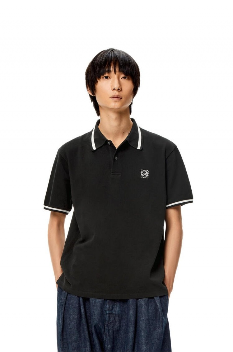 Camiseta Loewe Anagram polo in cotton Hombre Negras | 895MKITVJ