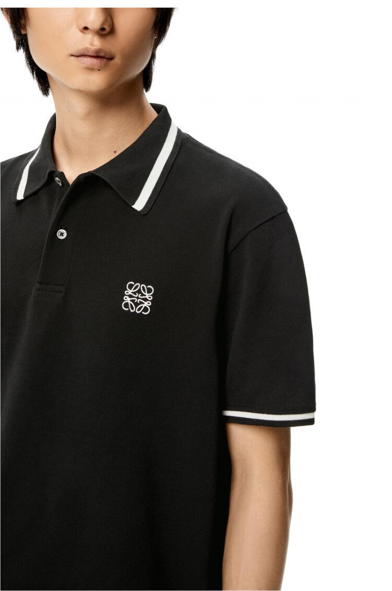 Camiseta Loewe Anagram polo in cotton Hombre Negras | 895MKITVJ