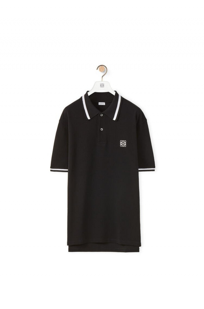 Camiseta Loewe Anagram polo in cotton Hombre Negras | 895MKITVJ