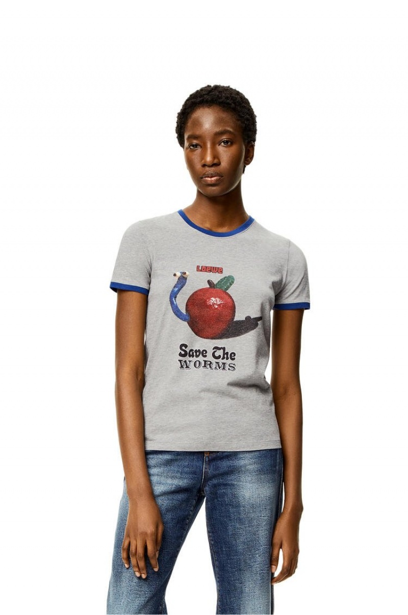 Camiseta Loewe Apple print T-shirt in cotton Mujer Gris | 570GBHJKT