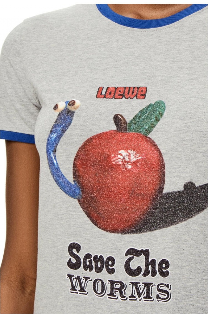 Camiseta Loewe Apple print T-shirt in cotton Mujer Gris | 570GBHJKT