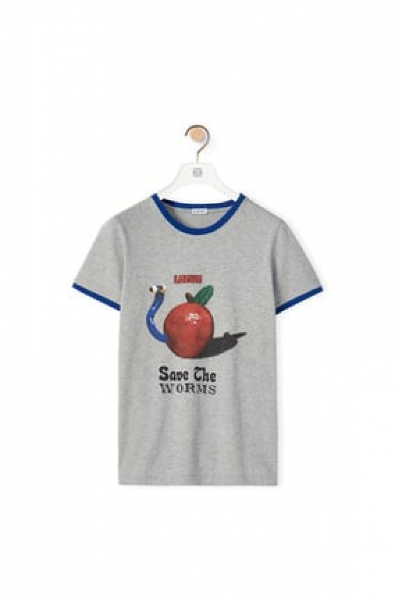 Camiseta Loewe Apple print T-shirt in cotton Mujer Gris | 570GBHJKT