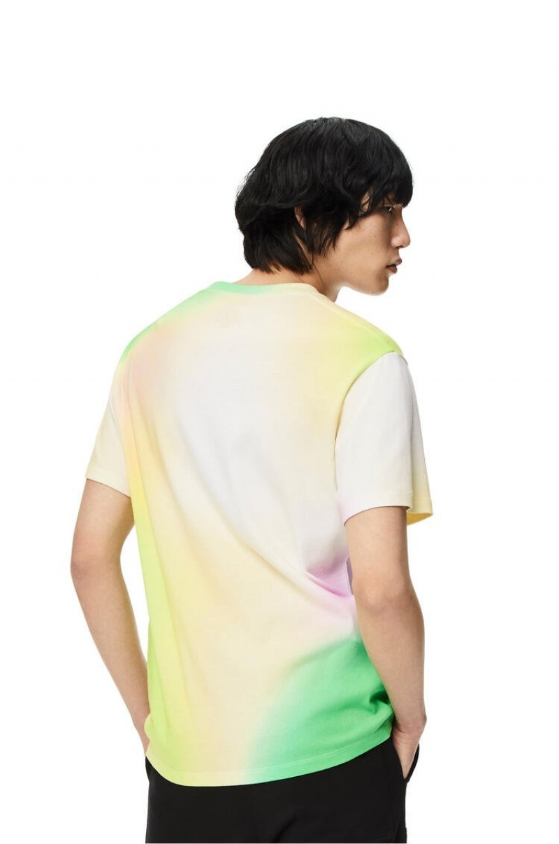 Camiseta Loewe Cat all-over print T-shirt in cotton Hombre Blancas Multicolor | 081TLNPSC