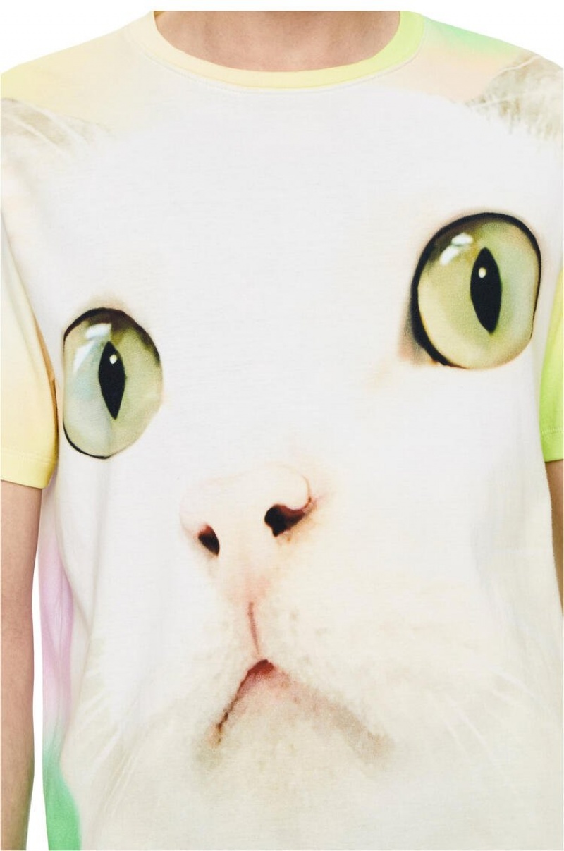 Camiseta Loewe Cat all-over print T-shirt in cotton Hombre Blancas Multicolor | 081TLNPSC