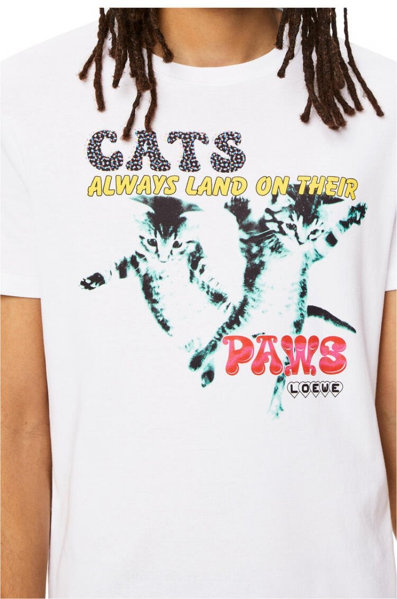 Camiseta Loewe Cat print T-shirt in cotton Hombre Blancas | 628LOKTVP