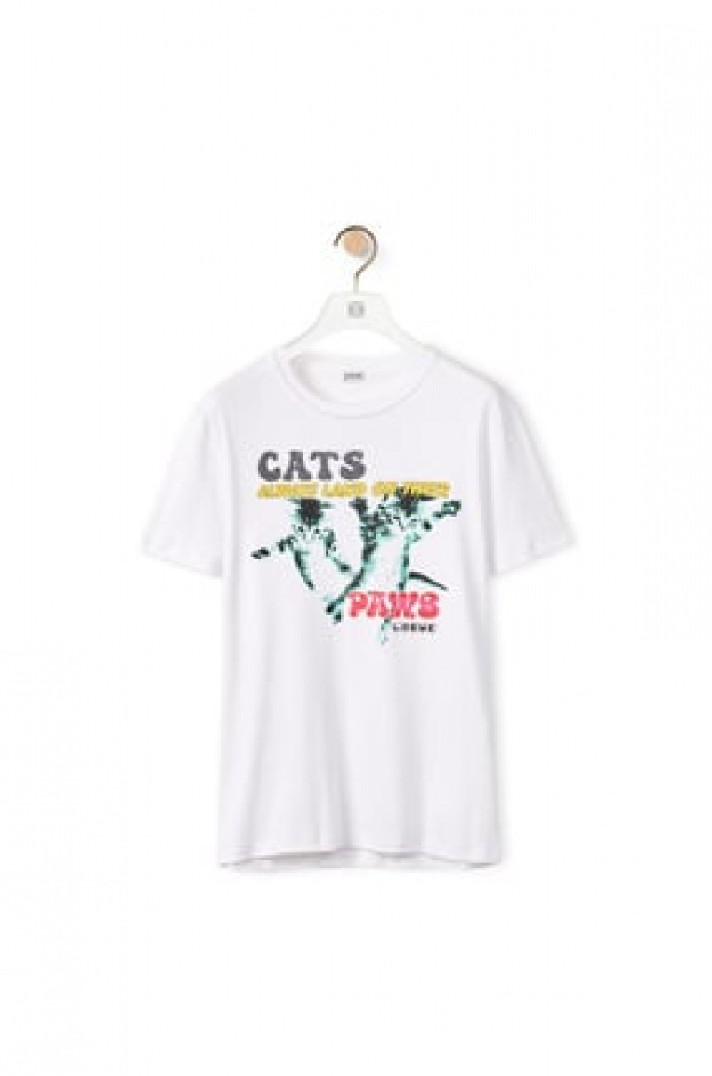 Camiseta Loewe Cat print T-shirt in cotton Hombre Blancas | 628LOKTVP