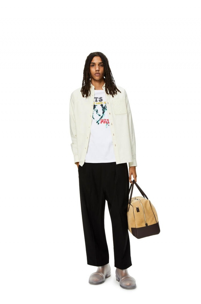 Camiseta Loewe Cat print T-shirt in cotton Hombre Blancas | 628LOKTVP