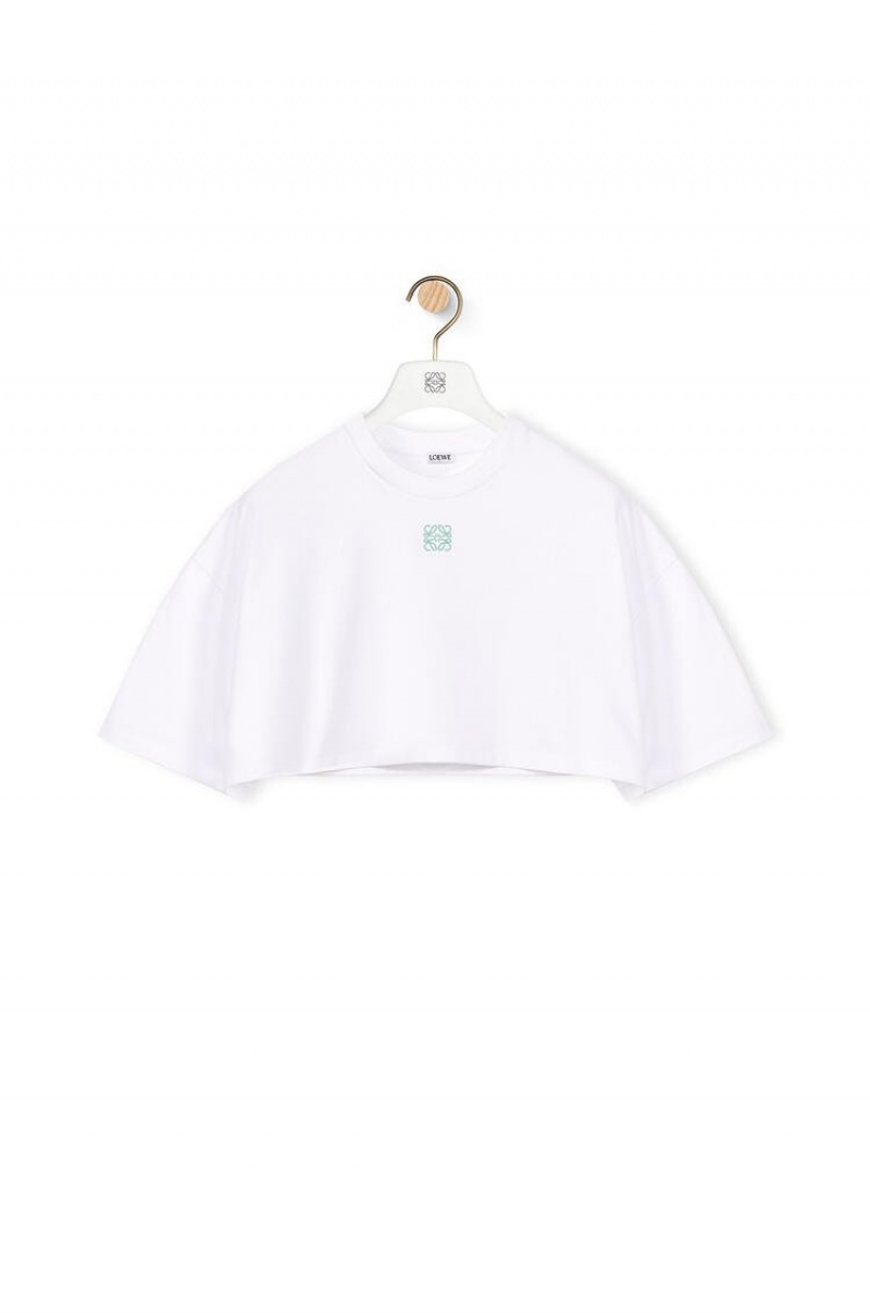 Camiseta Loewe Cropped Anagram T-shirt in cotton Mujer Blancas | 386DMSFTI