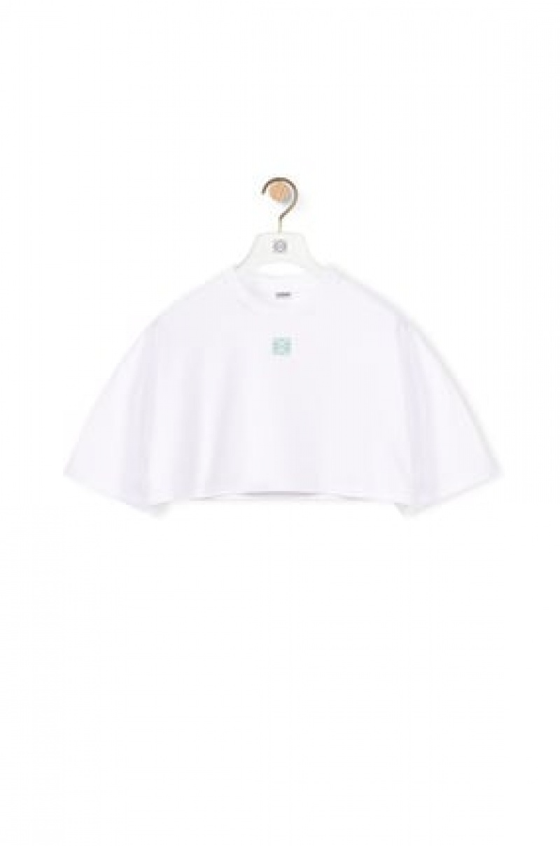 Camiseta Loewe Cropped Anagram T-shirt in cotton Mujer Blancas | 386DMSFTI