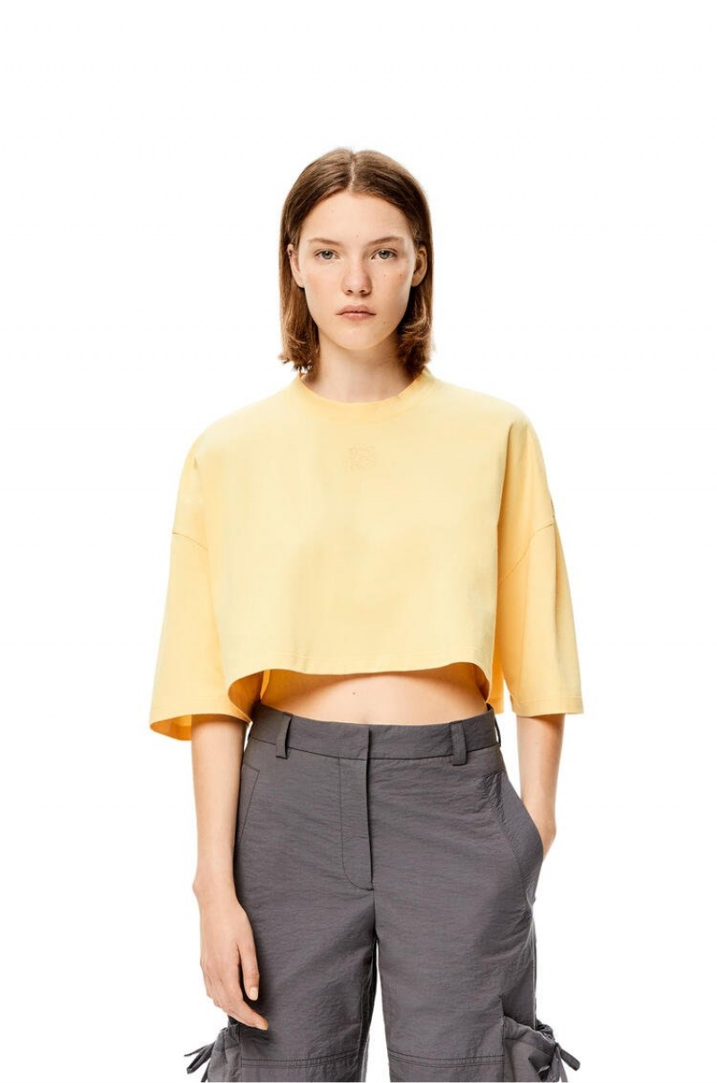 Camiseta Loewe Cropped Anagram T-shirt in cotton Mujer Amarillo Claro | 941AIYVJK