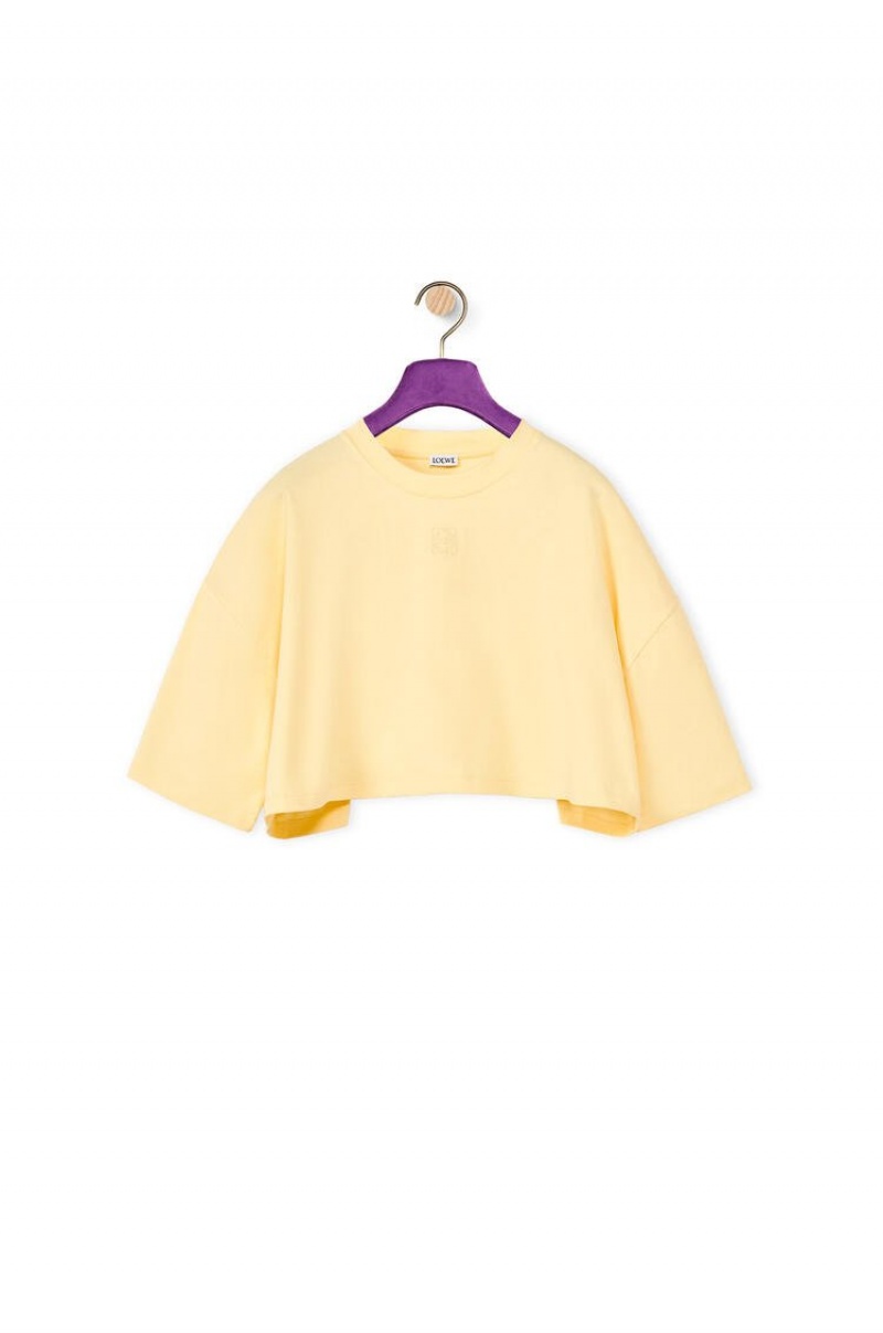 Camiseta Loewe Cropped Anagram T-shirt in cotton Mujer Amarillo Claro | 941AIYVJK