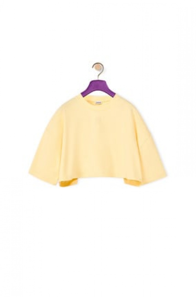 Camiseta Loewe Cropped Anagram T-shirt in cotton Mujer Amarillo Claro | 941AIYVJK