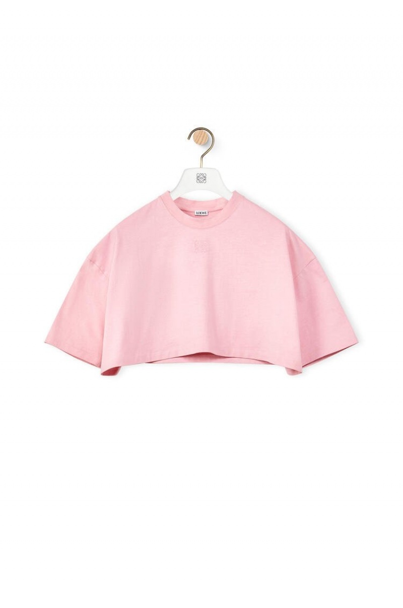 Camiseta Loewe Cropped Anagram T-shirt in cotton Mujer Rosas Claro | 428TUFZEJ