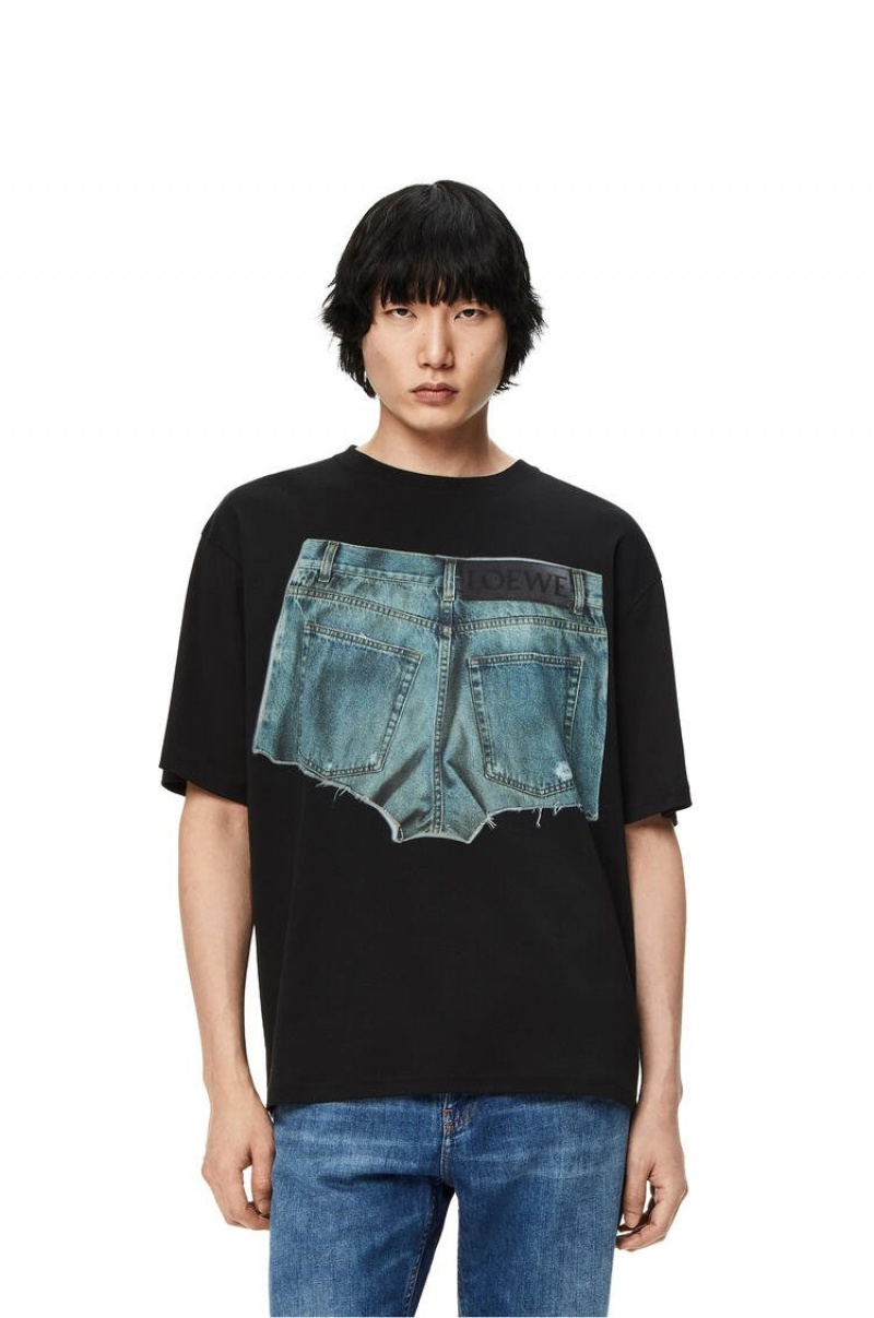 Camiseta Loewe Denim shorts print T-shirt in cotton Hombre Negras | 925TWOJPQ