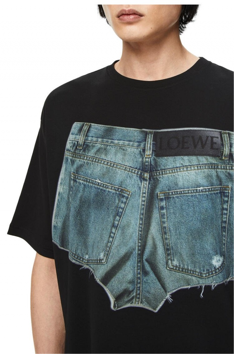 Camiseta Loewe Denim shorts print T-shirt in cotton Hombre Negras | 925TWOJPQ