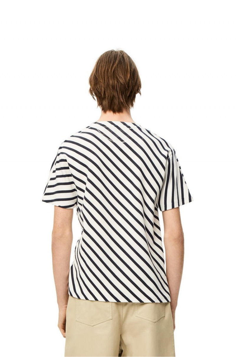 Camiseta Loewe Diagonal stripe T-shirt in cotton Hombre Blancas Azul Marino | 072ENBMZR