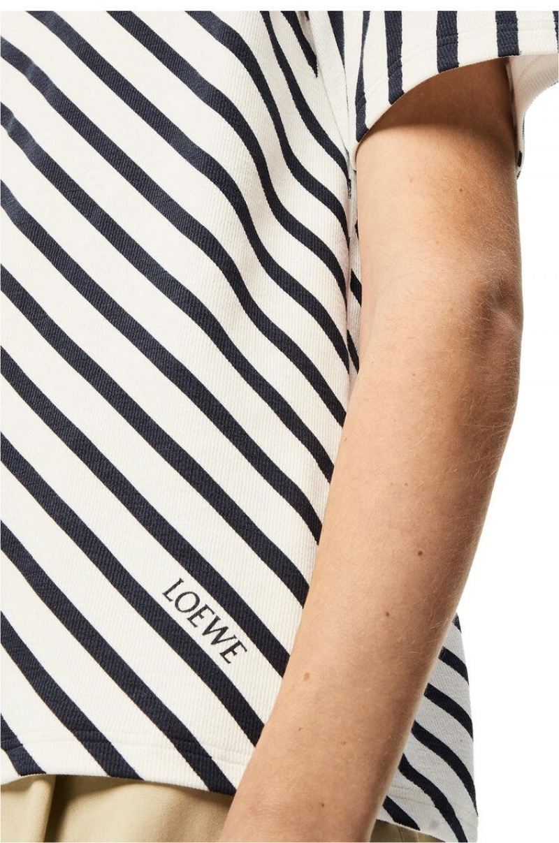 Camiseta Loewe Diagonal stripe T-shirt in cotton Hombre Blancas Azul Marino | 072ENBMZR