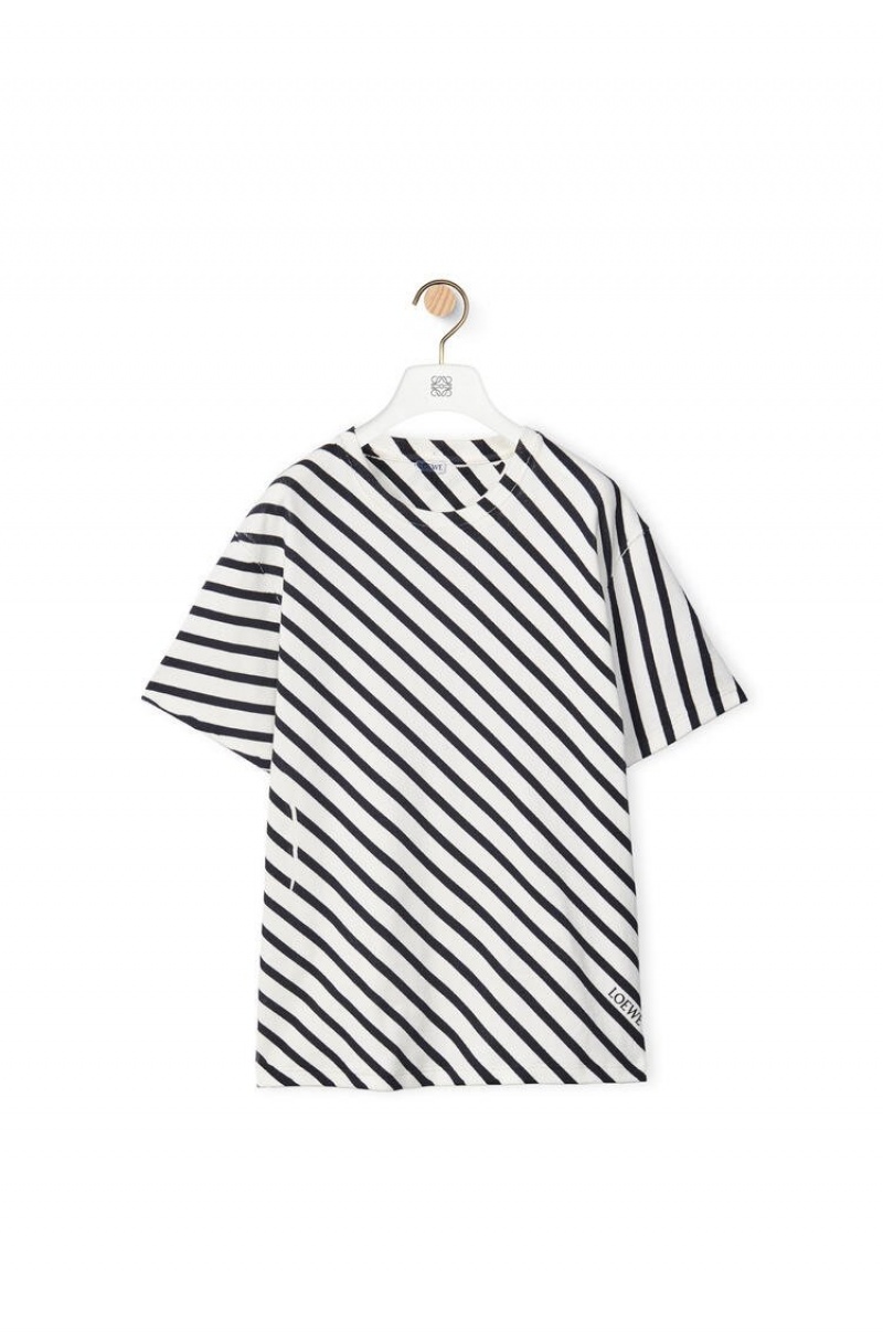 Camiseta Loewe Diagonal stripe T-shirt in cotton Hombre Blancas Azul Marino | 072ENBMZR