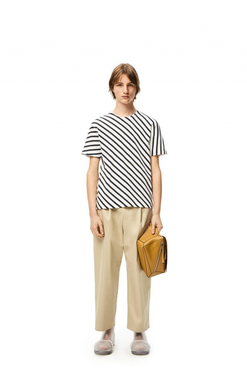 Camiseta Loewe Diagonal stripe T-shirt in cotton Hombre Blancas Azul Marino | 072ENBMZR