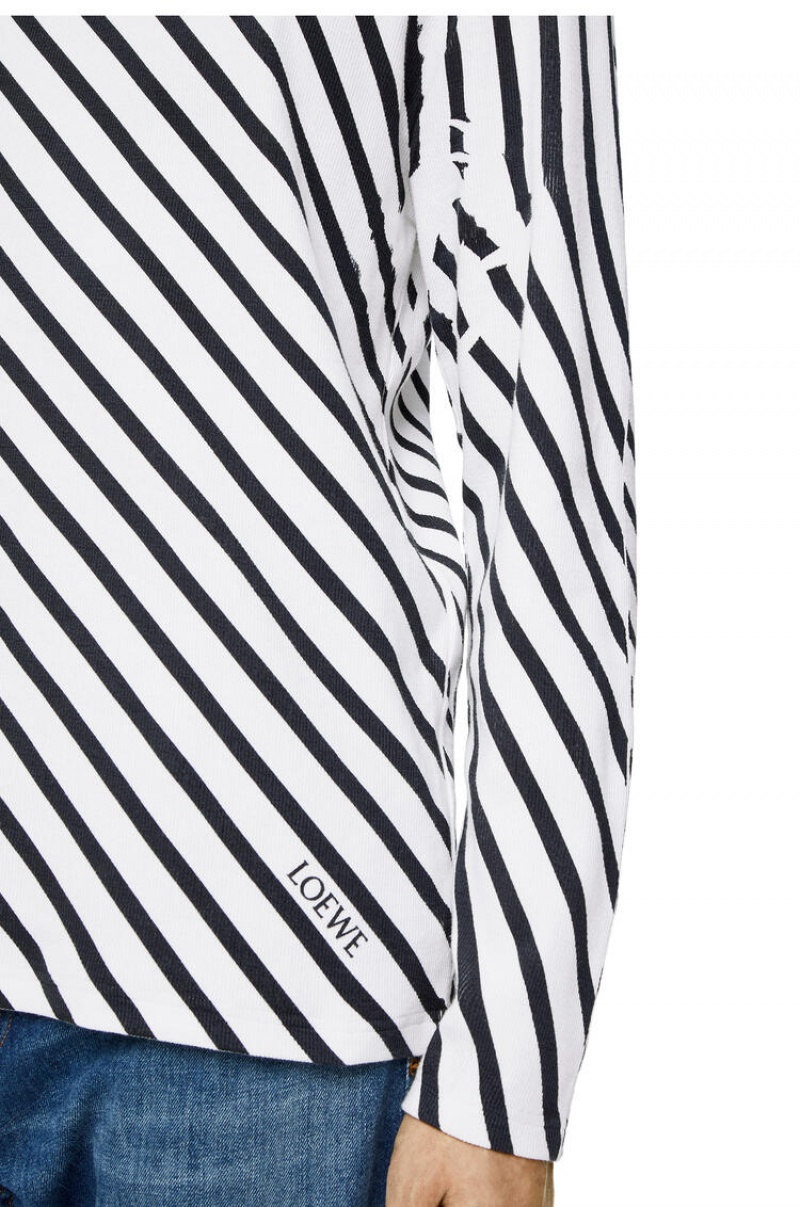 Camiseta Loewe Diagonal stripe T-shirt in cotton Hombre Blancas Azul Marino | 076CDGWZJ