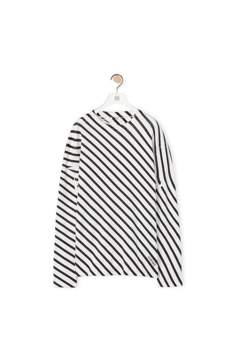 Camiseta Loewe Diagonal stripe T-shirt in cotton Hombre Blancas Azul Marino | 076CDGWZJ