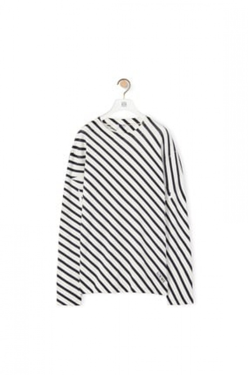 Camiseta Loewe Diagonal stripe T-shirt in cotton Hombre Blancas Azul Marino | 076CDGWZJ