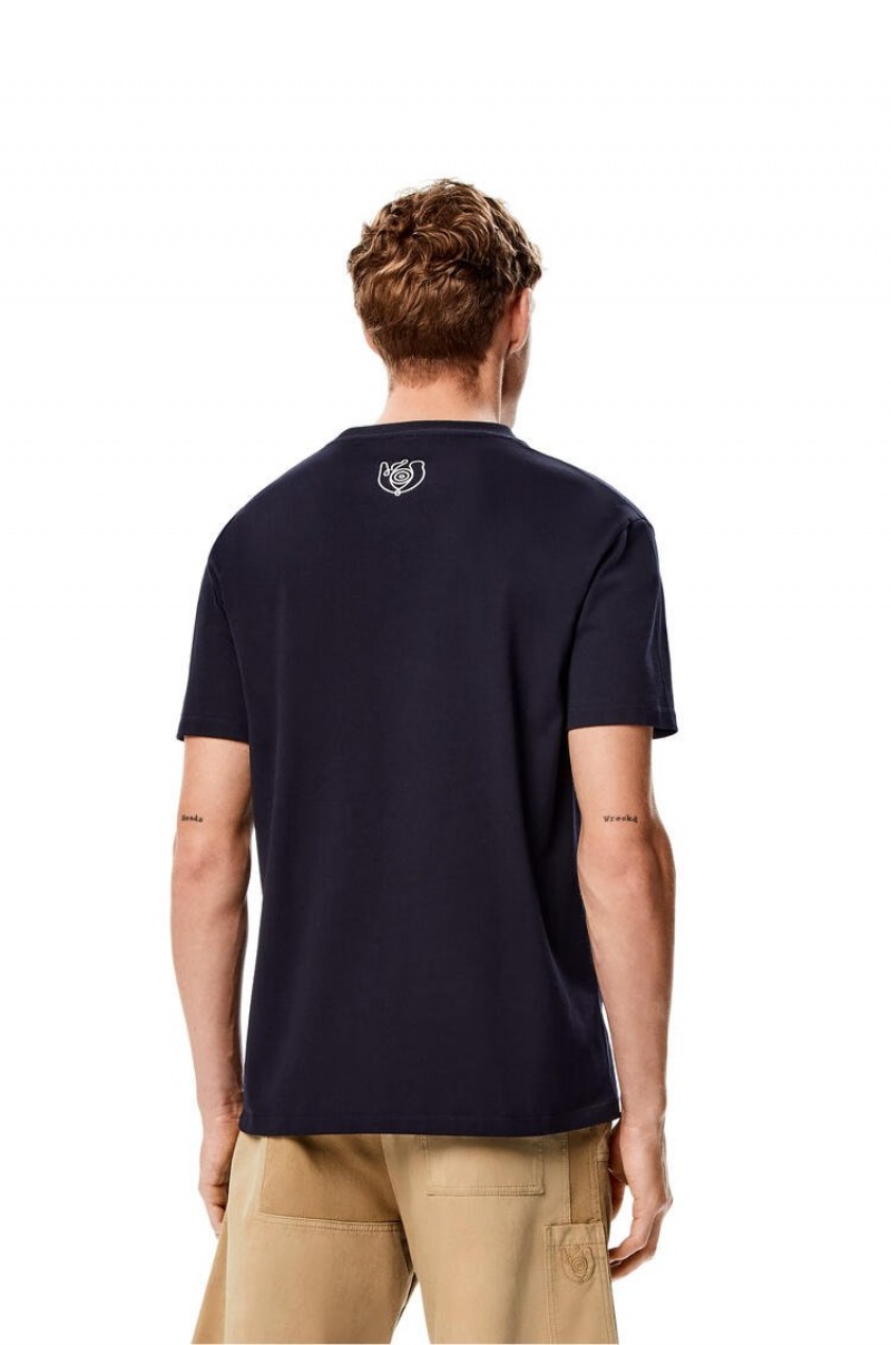 Camiseta Loewe Embroidered T-shirt in organic cotton Hombre Azules | 659WKUTFZ