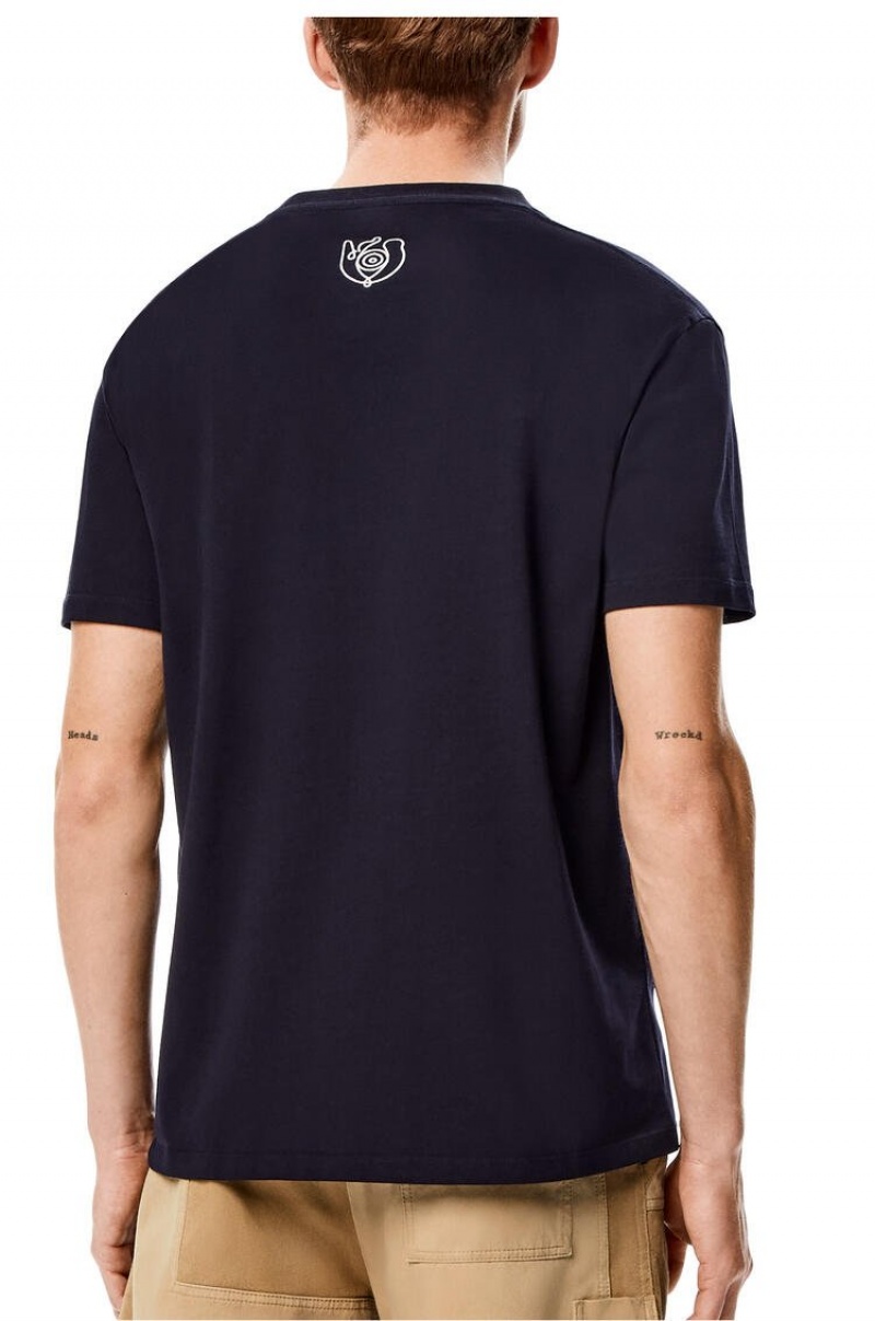 Camiseta Loewe Embroidered T-shirt in organic cotton Hombre Azules | 659WKUTFZ