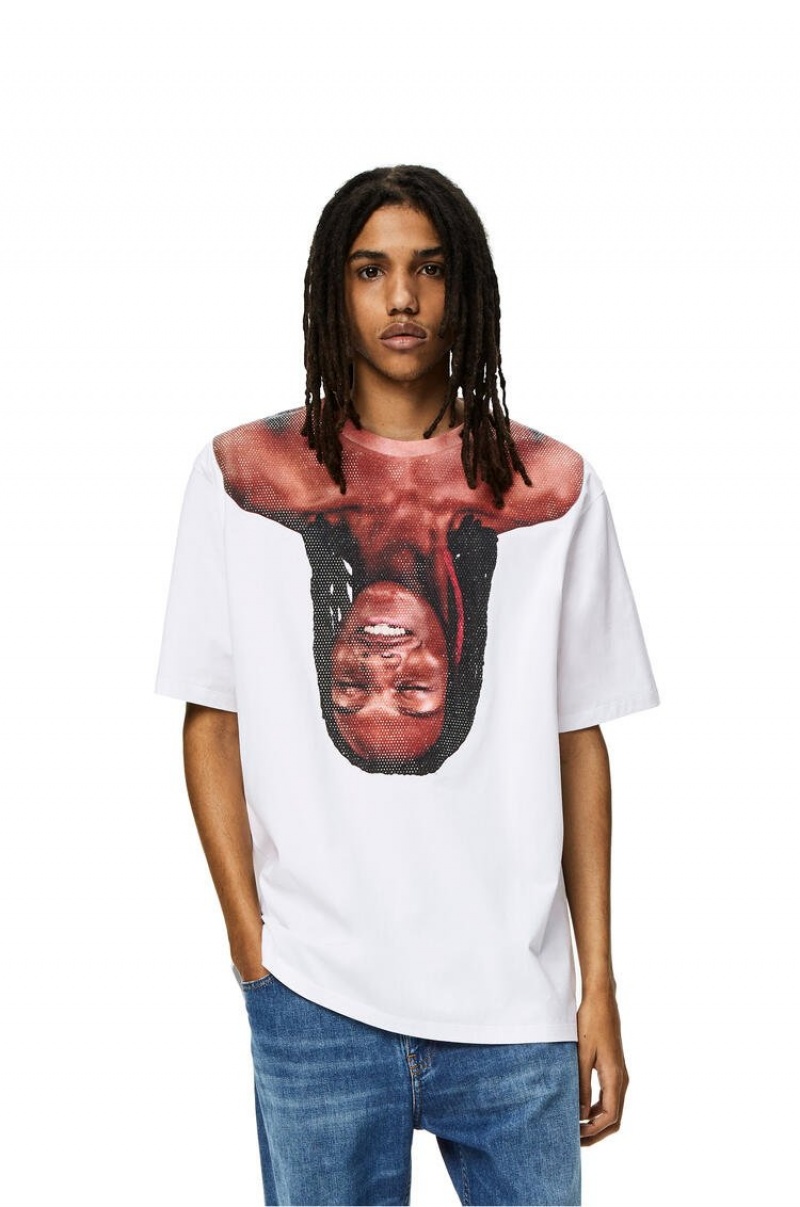 Camiseta Loewe Face print crystal T-shirt in cotton Hombre Blancas | 403LYZSAO