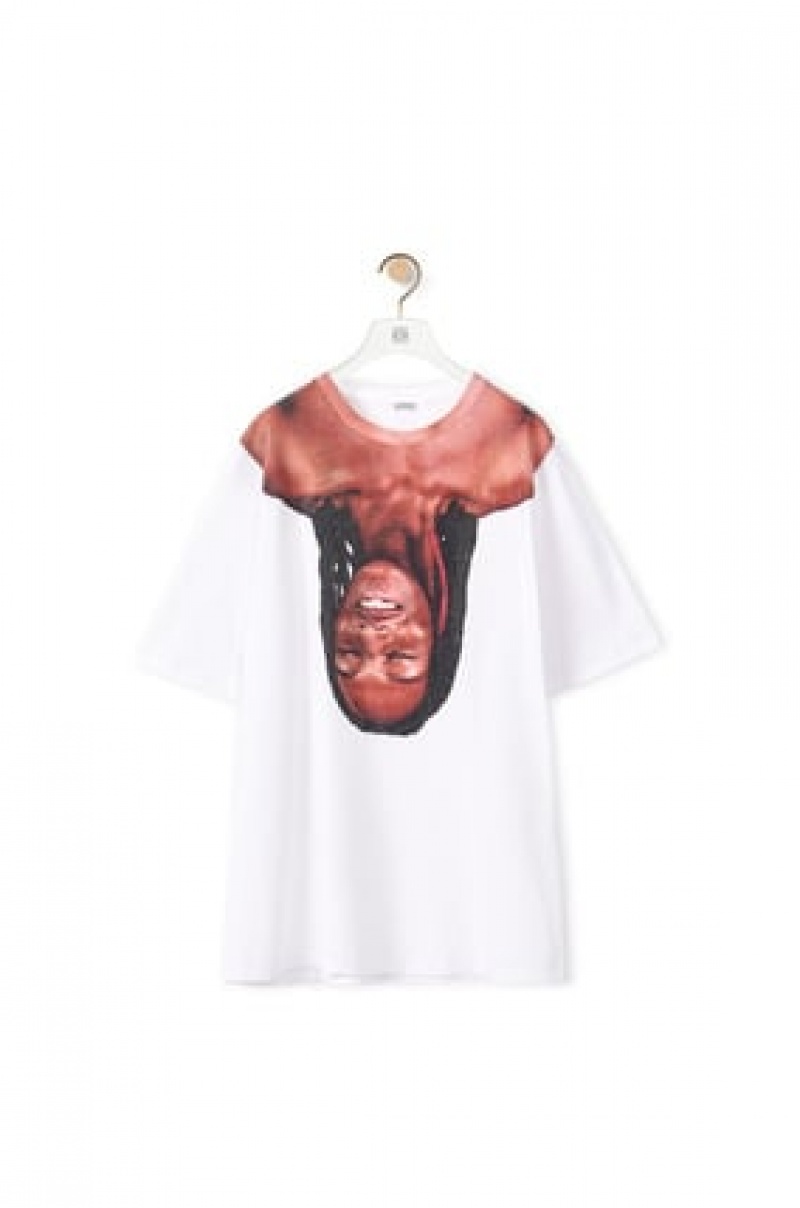 Camiseta Loewe Face print crystal T-shirt in cotton Hombre Blancas | 403LYZSAO