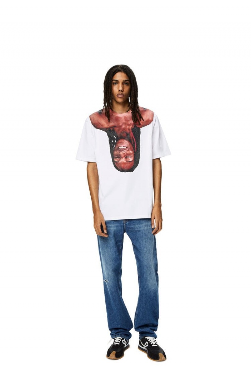 Camiseta Loewe Face print crystal T-shirt in cotton Hombre Blancas | 403LYZSAO