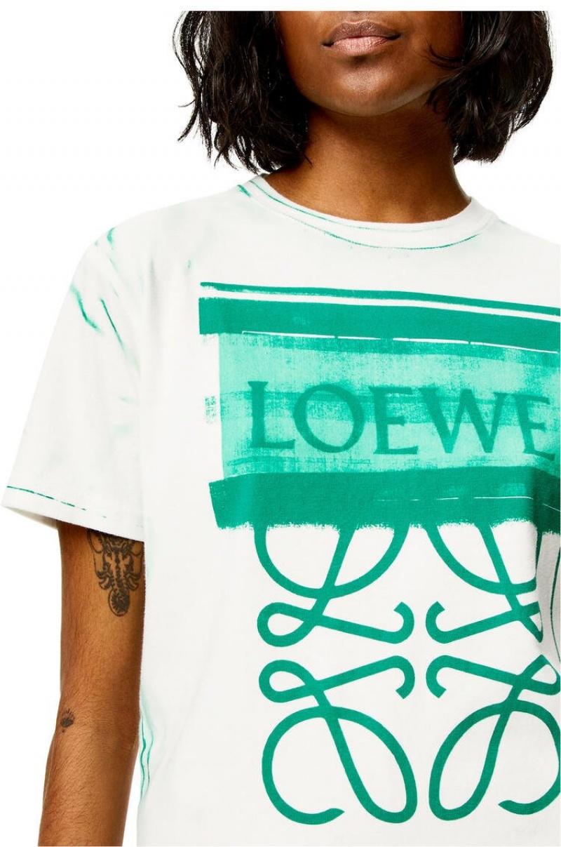 Camiseta Loewe LOEWE Anagram print T-shirt in cotton Mujer Blancas Verde | 492YXIQZB