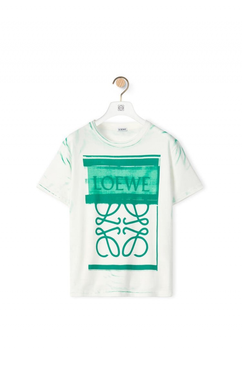 Camiseta Loewe LOEWE Anagram print T-shirt in cotton Mujer Blancas Verde | 492YXIQZB