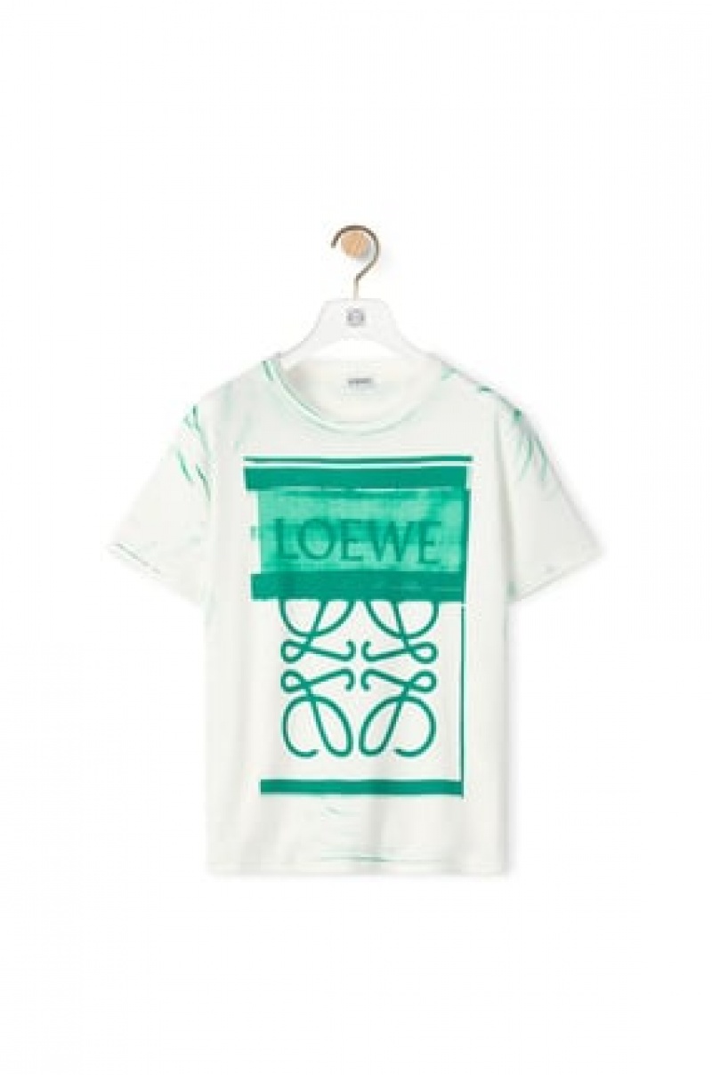 Camiseta Loewe LOEWE Anagram print T-shirt in cotton Mujer Blancas Verde | 492YXIQZB