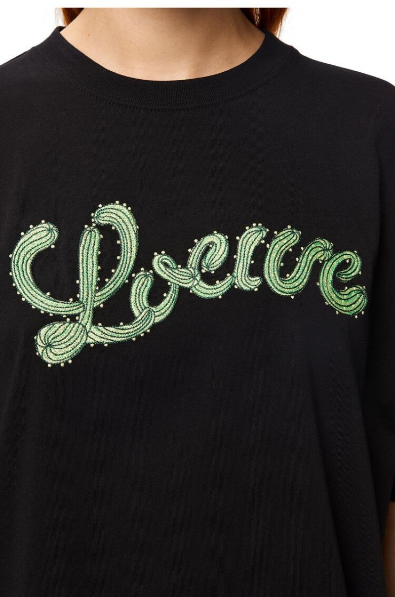 Camiseta Loewe LOEWE cactus T-shirt in cotton Mujer Negras | 362IVJCEN