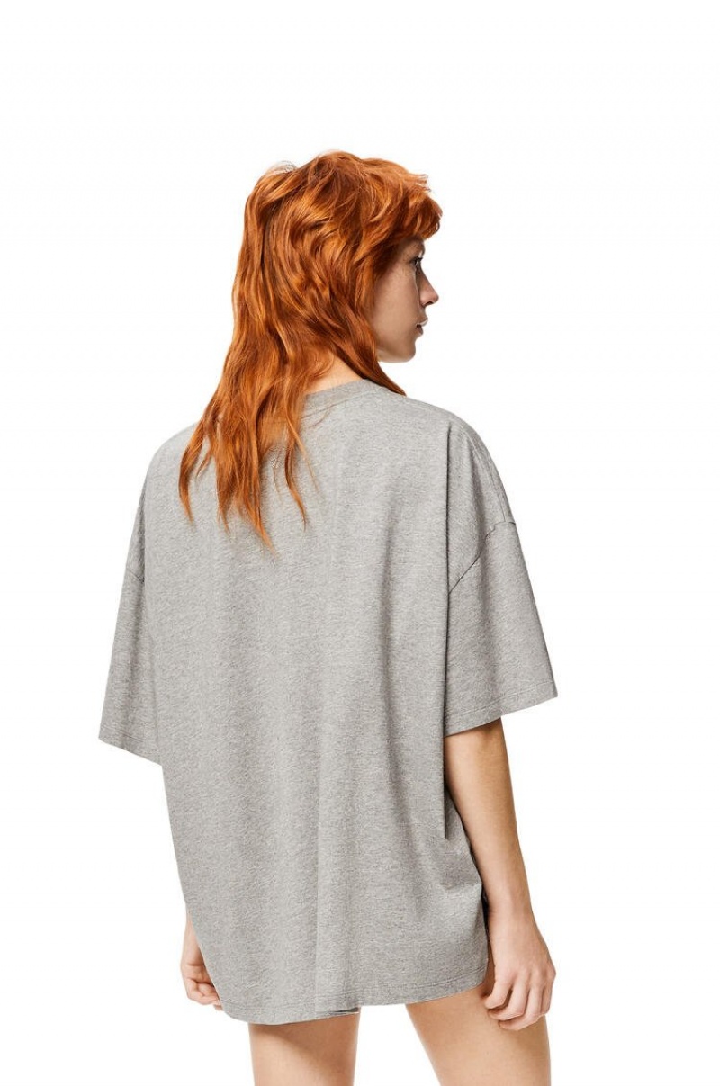 Camiseta Loewe LOEWE cocktail T-shirt in cotton Mujer Gris | 071YAGZJU