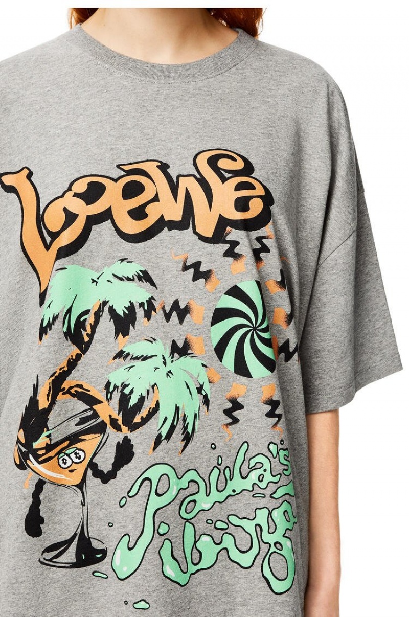 Camiseta Loewe LOEWE cocktail T-shirt in cotton Mujer Gris | 071YAGZJU