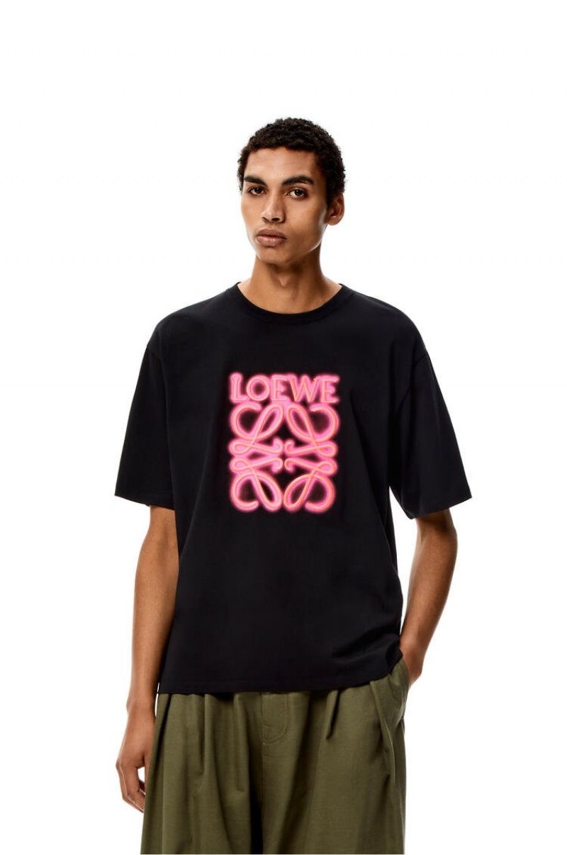 Camiseta Loewe LOEWE neon T-shirt in cotton Hombre Negras Rosas | 360MHCNZG