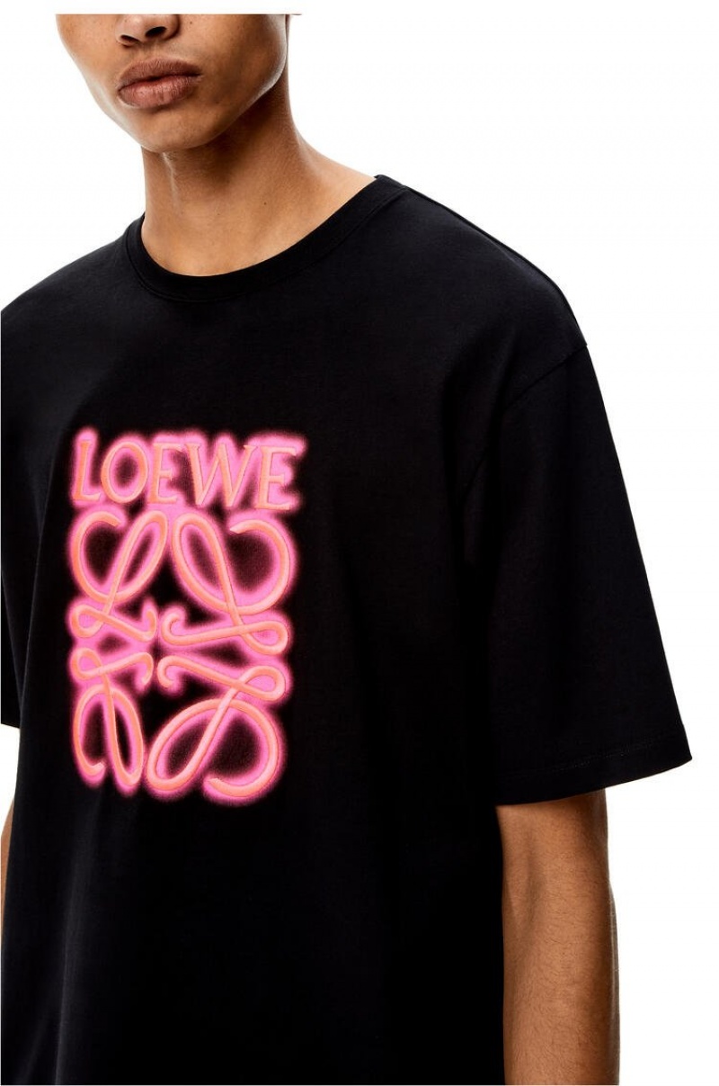 Camiseta Loewe LOEWE neon T-shirt in cotton Hombre Negras Rosas | 360MHCNZG